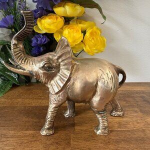 Vintage Solid Brass Elephant Figurine Made in Taiwan – Trunk‎ Up Lucky Elephant